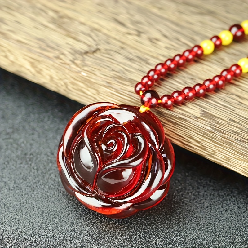 Elegant Bohemian Rose Pendant Necklace in Amber Hue